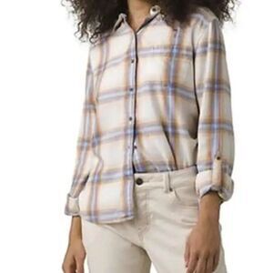 Prana Alfie Flannel Shirt Women‎ XS Snowflake Organic Cotton Super Soft Comfy